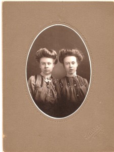May is the third of Matilda’s daughters. She died at a young age. There was also a son, John.
These girls are dressed in the pigeon breasted style of the early 1900’s and have Gibson girl hairdos.